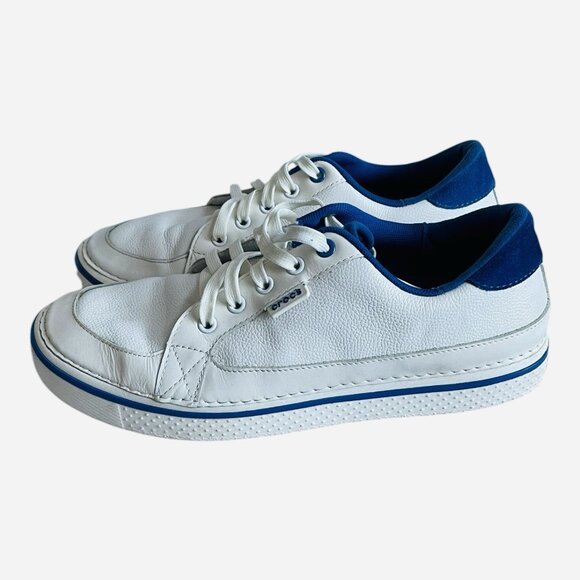 Crocs Hover Lace-Up Sneakers Men's White Blue Leather Spiked Golf Shoes M10 VG - Picture 4 of 12